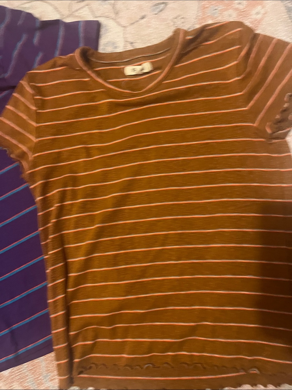 Two retro Striped tops Polo & Rust Orange Striped Tee madewell and vintage - Picture 5 of 6